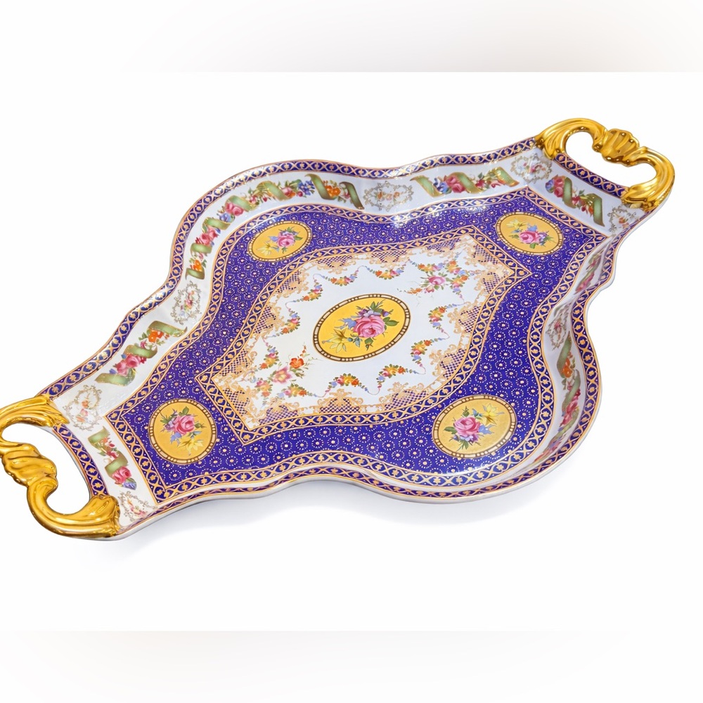 Antique French Blue Limoges Tray – Hand Painted Porcelain